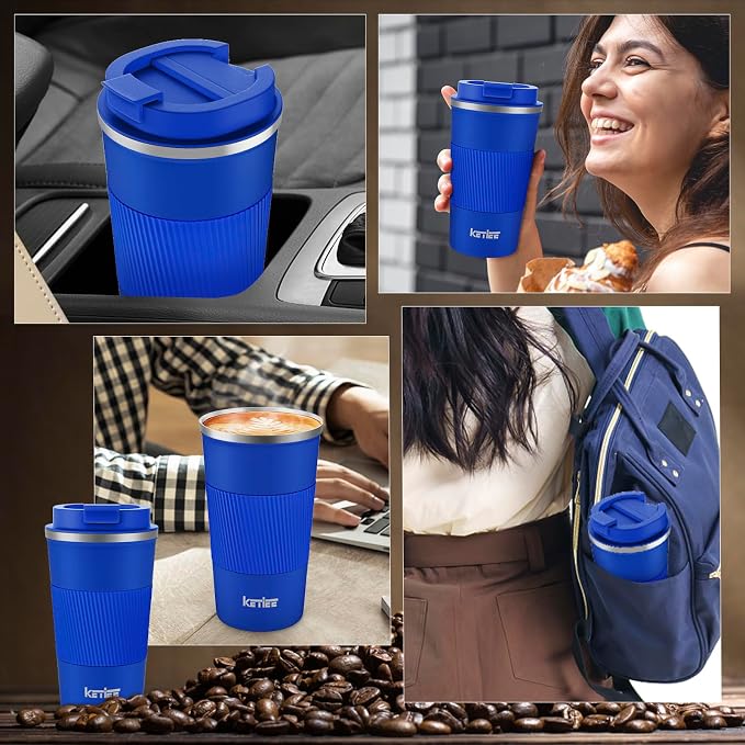 KETIEE Travel Coffee Mug 12oz: Insulated Travel Mug with Leakproof Lid, Reusable Coffee Cups with Seal Lid, Vacuum Stainless Steel Tumbler to Go for Hot/Ice Drinks (Blue) - Image 2