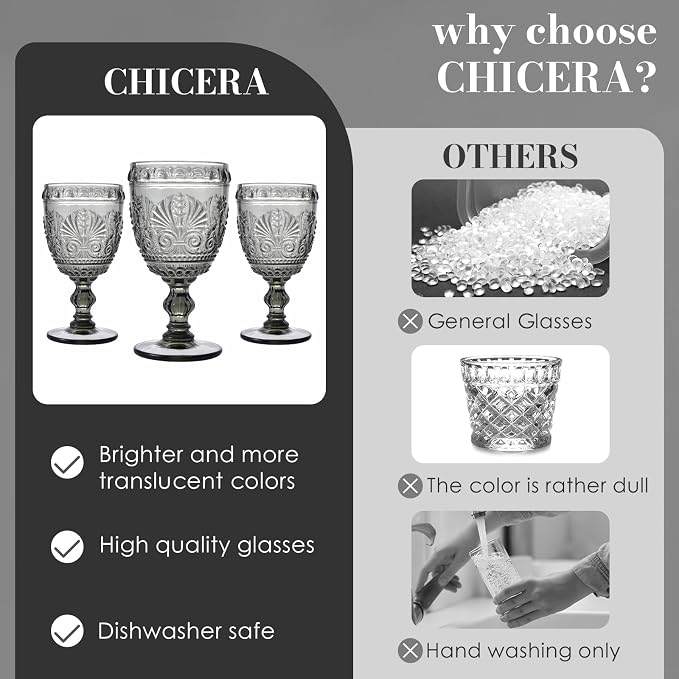 6 Pcs Black Wine Glasses,Goblet Glasses,Vintage Glassware, Made of Sturdy and Durable Glass Can be Used for Weddings, Everyday Fun Parties and More! - Image 3