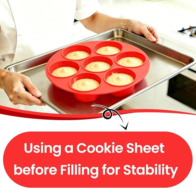 CAKETIME Silicone Muffin Pan for Air Fryer Oven, Nonstick 7-Cup Red | Food-Grade, For Egg Bites, Muffins, Cupcakes, Mini Quiche, 1 Pack - Image 2