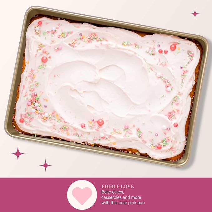 Paris Hilton Nonstick Carbon Steel Bakeware Collection, 13-Inch x 9-Inch Multipurpose Pan, Dishwasher Safe, Made without PFOA and PFAS, Pink Champagne Two-Tone - Image 4