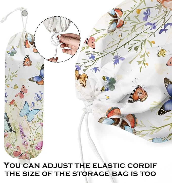 2 Pcs Vintage Floral Plastic Bag Holder, Wall Mount Trash Bag Holder | Summer Floral Colorful Butterfly Reusable Grocery Bags Storage Dispenser for Home Kitchen Pantry, Butterfly Gifts for Women - Image 4
