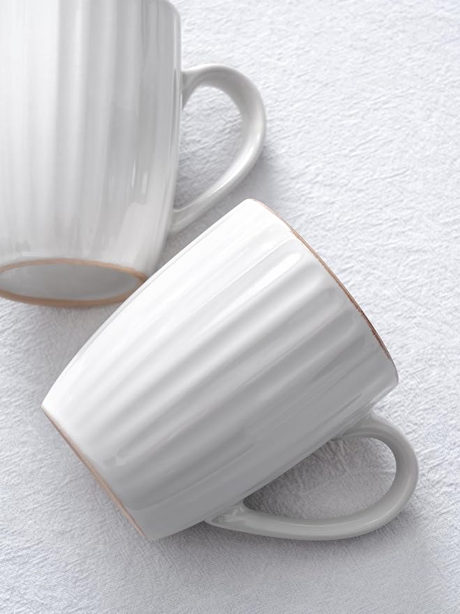 famiware Coffee Mugs Sets for 4, 12 oz Mug Set, Coffee Cups with Handle for Coffee, Tea, Cocoa and Milk, Microwave and Dishwasher Safe, White Stripe - Image 4