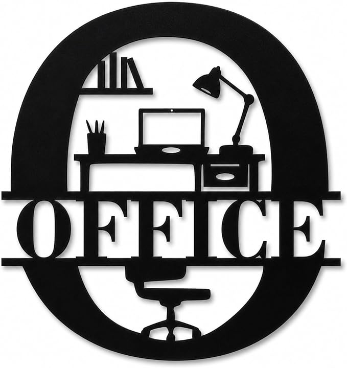Office Metal Wall Decor, Modern Home Office Sign, 14 Inch | 14-inch matte black metal office sign with pre-drilled holes for home offices, workspaces, studios, and professional decor. by Bosfori