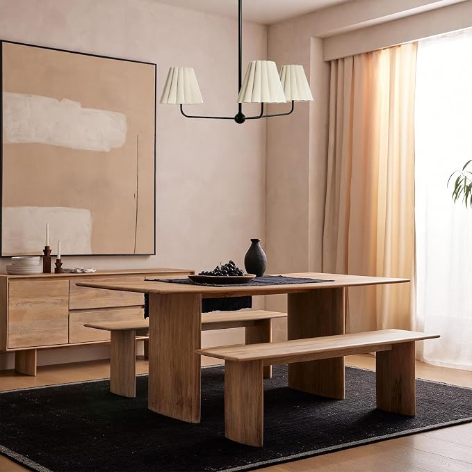 Mid-Century Modern Chandelier - 3-Light Kitchen Island & Dining Room Pendant with Matte Black Frame, Natural Conical Ivory Pleated Linen Shades, 120° Equal Arms - Image 8
