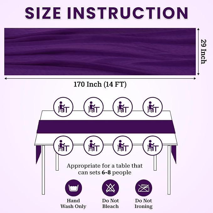 MDS Pack of 10 | Purple | 14ft Chiffon Table Runner 29x170 Inches Long Romantic Rustic Sheer Gauze Runner for Wedding Bridal Shower Birthday Banquets Engagement Spring Easter Boho Decorations - Image 3