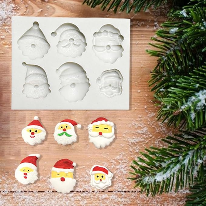 1 Pcs Santa Claus Christmas Silicone Molds for Chocolate 6-Cavities Candy Silicone Mold Ice Cube Molds for Dessert Soap Jello Ice Wax Melt Christmas Holiday Party Baking Cake Decor Mold