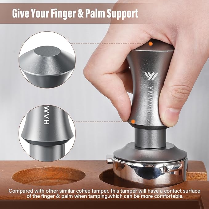 Espresso Tamper 53.3mm, YMWVH Premium Barista Espresso Coffee Tamper Silver with Dual Spring Loaded 100% Stainless Steel Ripple Base, Constant 30lb, Compatible with Breville 54mm Portafilter