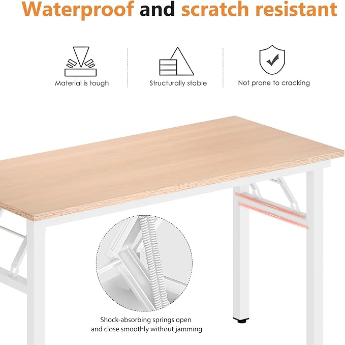 DlandHome 47 Inch Folding Computer Desk, Fully Assembled, Pink Oak | Foldable Writing Table, Portable Activity Conference Table for Home Office, Wood Top Metal Frame, Collapsible Easy Storage - Image 4