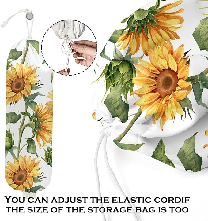 2Pcs Bee Plastic Bag Holder, Wall Mount Grocery Bag Holder for Plastic Bags, Sunflower Reusable Grocery Bags Storage Dispenser for Home Kitchen Pantry Decor, Sunflower Gifts for Women Mom - Image 4