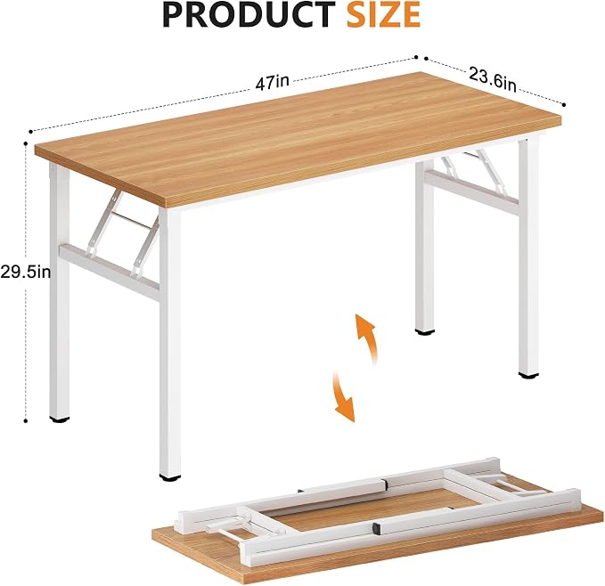 DlandHome 47 Inch Folding Computer Desk, Fully Assembled, Teak White | Foldable Writing Table, Portable Activity Conference Table for Home Office, Wood Top Metal Frame, Collapsible Easy Storage - Image 3