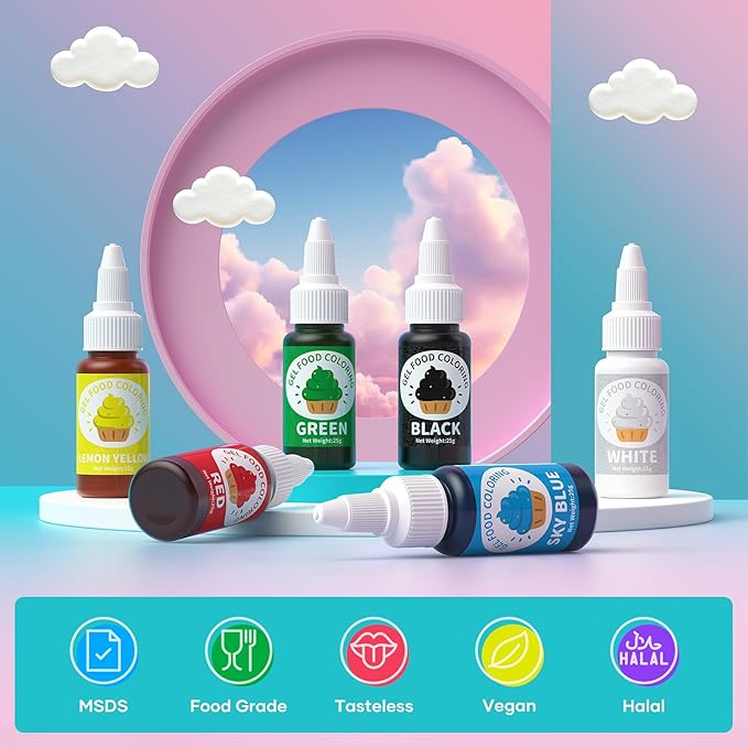 Gel Food Coloring for Cake Decorating - 6 Concentrated Assorted Edible Color Food Grade Vibrant Food Dye Tasteless Food Color for Cake Decorating Baking Easter Egg Icing Fondant Cooking- 25g/Bottle