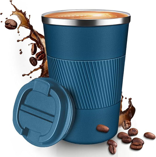 12OZ Travel Coffee Mug Insulated Coffee Cup with Spill Leak Proof Lid, Portable Stainless Steel Tumbler Reusable Hot and Cold Water Mug for Car, Daily, Camping- Blue by Unknown