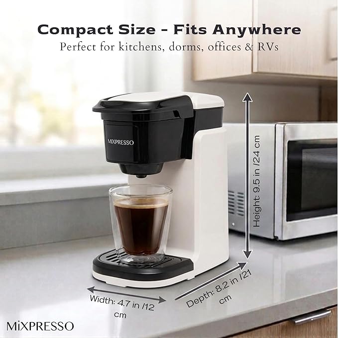 Mixpresso Single Serve Coffee Maker K Cup Coffee Maker for K Pods & Grounds | Compact 800W White Coffee Machine with 12 Oz Water Tank, Fast Brew & Auto Shut-Off, Small Design for Travel RV, Office& Dorm - Image 2
