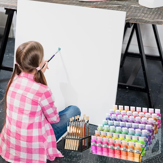 2 Pack 7 Layer Acrylic Paint Organizer & 1 Brush Holder,Model Display Shelf Miniature Paint Bottle Organizer Compatible with Citadel Paints,Others(2 pcs Clear Paints Storage Rack+1 Black Brush Holder)