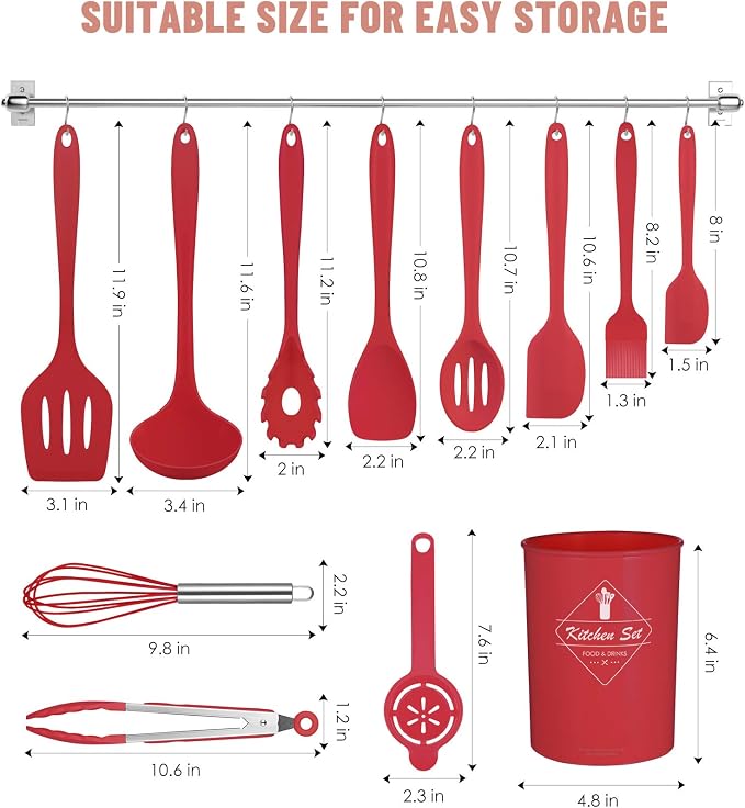 Pranski Kitchen Utensils Set-12 Pieces Silicone Cooking Utensils Set (Dishwasher Safe) 392°F Heat Resistant Spatula Set, Nonstick Cookware | Dishwasher Safe 392°F Heat Resistant Spatula Set Kitchen Utensil Set for Nonstick Cookware,Best Kitchen Tools w... - Image 2