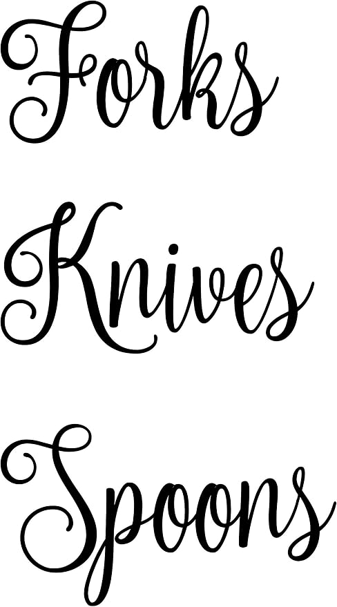 Forks Knives Spoons 2-2.5" Tall Labels | Kitchen Pantry Organization | Die Cut Vinyl Decals | Black Fancy Font (Stickers Only) by MinglewoodTrading