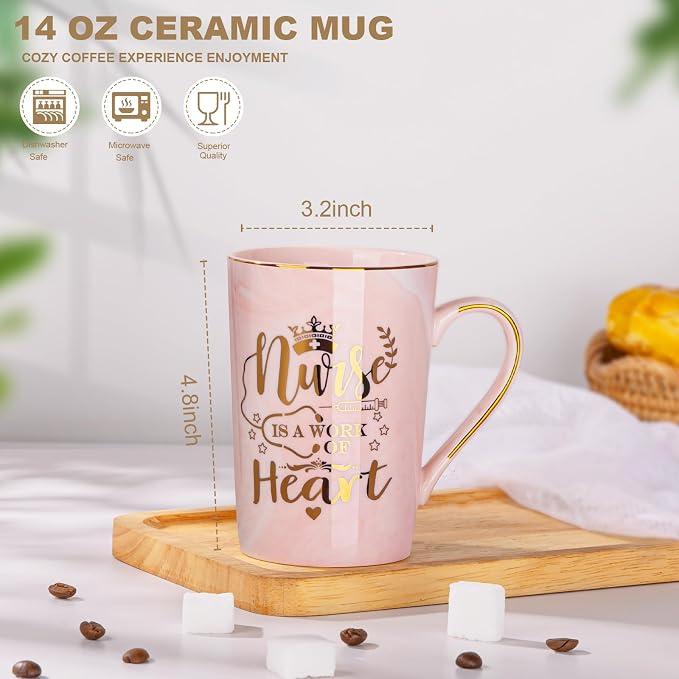 Nurse Gifts for Women, Funny Nurse Mug with Gold Print, Nurses Week Retirement Graduation Appreciation Present, School Nursing Student RN Practitioner, 14oz Pink Marbled Ceramic Cup, Nice Gift Boxed | Nurses Week, Retirement, Graduation, Appreciation, ... - Image 2