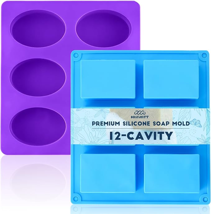 HKNMTT Molds Silicone Square Oval Rectangle Bar, 12 Cavities for Soap Making Candy Shower Steamer Homemade Bath Bomb Lotion Shampoo Bar Dessert DIY Set Non-stick Craft Food Grade 2 Pack by HKNMTT