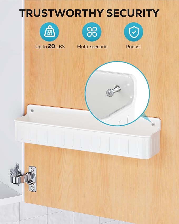 Nieifi Spice Rack Wall Mount, 4 Pack White, 2" Depth, Screw/Adhesive | Wall-Mounted with Removable Hooks Saves Counter Space, Fits 2" Deep Jars, Ideal for Kitchen Cabinets, Pantry Doors, and RVs. - Image 7