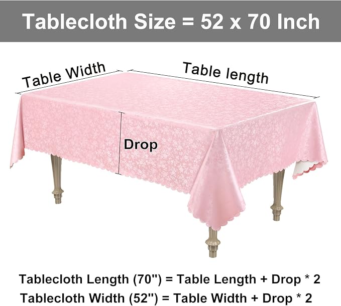 Smiry Rectangle Waterproof Heavy Duty Vinyl Tablecloths, 52 x 70 Inch | Wipeable Washable Floral Embossed Table Cover for Kitchen and Dining Room, Indoor & Outdoor Use, Pink - Image 8