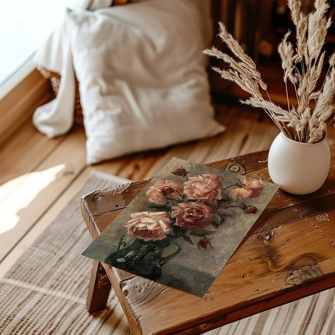 Wall Art Vintage, Retro Moody Floral Bathroom Canvas Painting Farmhouse Decor, Black Dark Classical Flower Still Life Prints, Canvas Wall Art for Bedroom, Living Room, Gallery, Vintage Wall Decor 8x10 No Frame - Image 5