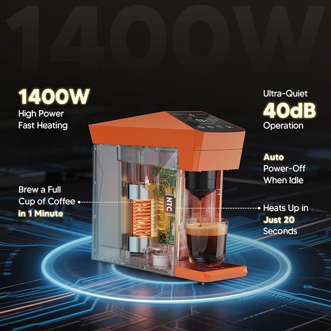 3-in-1 Coffee Maker & Espresso Machine for Pods & Grounds, Fits K Cup/Nes/Grounds, 4 Cup Sizes & Custom Brew Volume/Temp, 4.72" W for Kitchen/Office/Dorms,27 oz Tank - Image 7