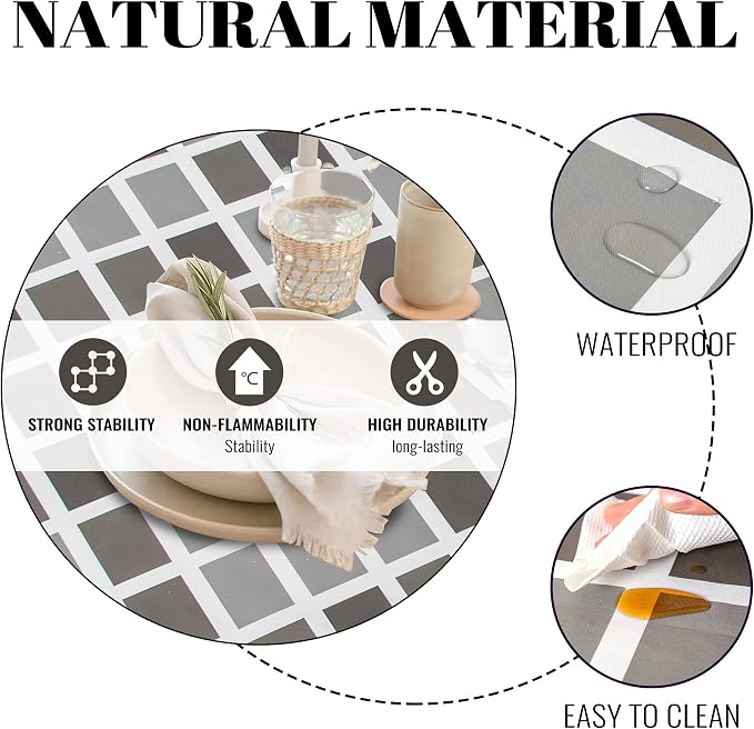 FIFTY FEET 84 * 60 Inch Rectangle Tablecloth, Vinyl Tablecloth with Flannel Backing for Rectangle Tables Waterproof, Plastic Picnic Table Cover for Dining Table/Buffet Parties/Camping(Black Plaid) - Image 3