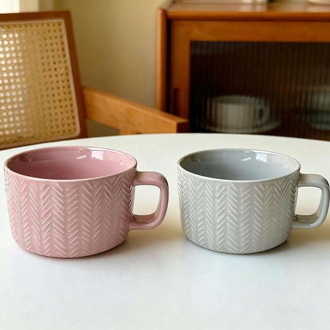 Disoza Oversized Coffee Mug 24 OZ Gray Soup Mug Cereal Large Soup Bowls with Handles Large Ceramic 700 ML XXL Cup - Image 8