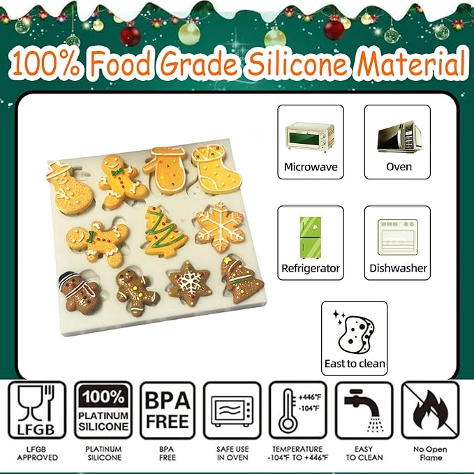 1 Pcs Christmas Silicone Molds Gingerbread Tree Glove Socks Star Chocolate Mold No-Stick Silicone Molds for Baking Jello Molds Cake Jello Cookie Soap Candy Making Supplies