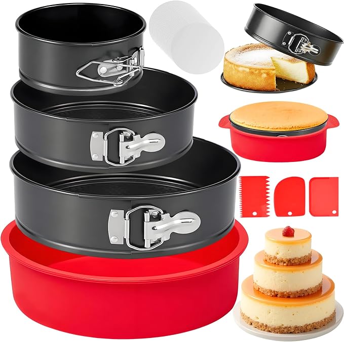 Nonstick 4 7 9 Inch Springform Pan Cheesecake Pan with Protector | Leakproof Spring Form Pan for Cheesecake, Spring Cheese Cake Pans for Baking with Removable Bottom and 50Pcs Parchment Paper by Molgree