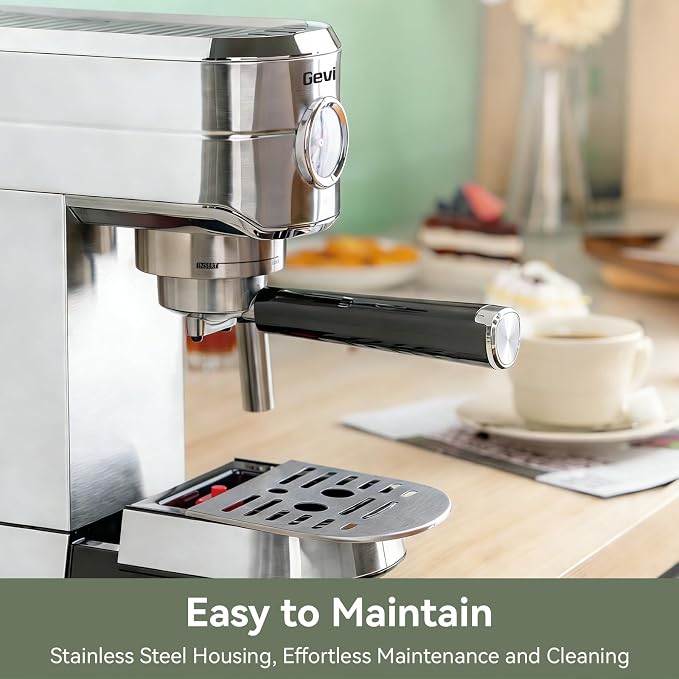 Gevi 20 Bar Espresso Machine with Milk Frother,Compatible with Pods&Ground | Compatible with Nespresso Pods&Ground; Built-in pressure gauge; Removable Water Tank; Make Americanos、Latte; Easy to Clean; - Image 7