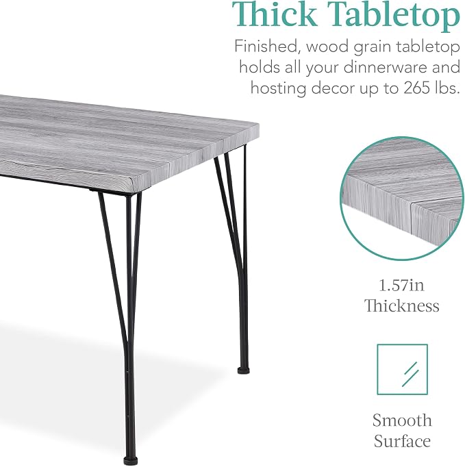 Best Choice Products 5-Piece Metal and Wood Indoor Modern Rectangular Dining Table Furniture Set for Kitchen, Dining Room, Dinette, Breakfast Nook w/ 4 Chairs - Gray - Image 3