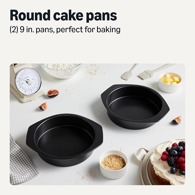 Amazon Basics Nonstick Carbon Steel Round Cake Pans, Dishwasher and Oven-Safe up to 428°F, 9 in., Set of 2 - Image 2