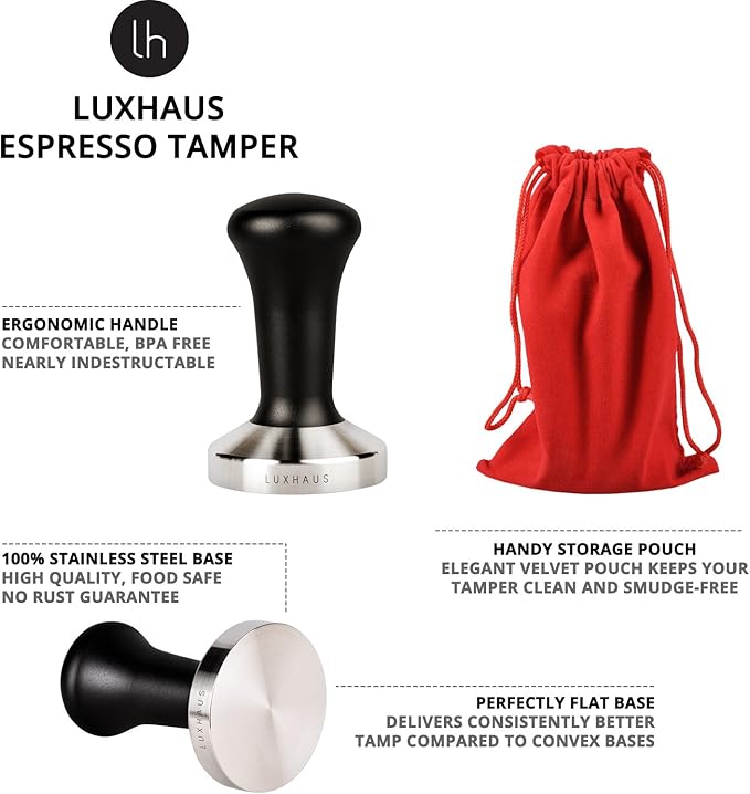 LuxHaus 49mm Espresso Tamper - Premium Barista Coffee Tamper with 100% Flat Stainless Steel Base
