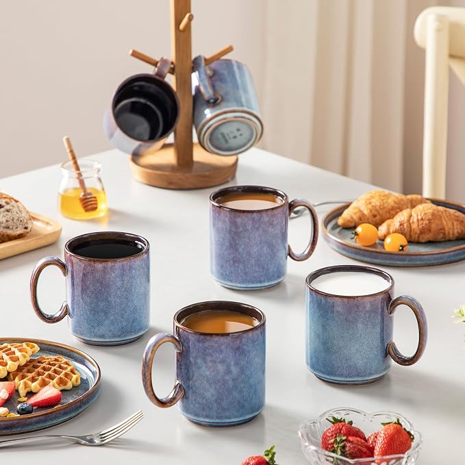 vancasso ONION Ceramic Coffee Mugs Set of 6, 16 Oz Coffee Cups for Latte, Cappuccino, Tea & Hot Cocoa, Artisan Modern Style for Coffee Bar, Home & Kitchen, Microwave & Dishwasher Safe, Deep Blue Gray - Image 6