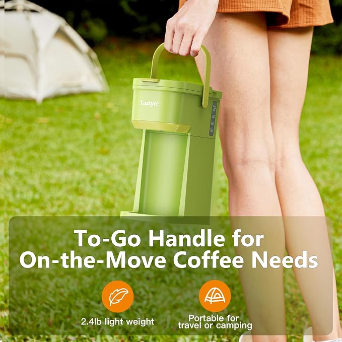 Tastyle Mini Single Serve Coffee Maker for K Cups and Grounds with Handle | for Travel, Camping, Office, RV and Dorm, Portable Handle, 120V, 6 to 12 Oz Brew Size, BPA Free, K302, Lime Green - Image 4