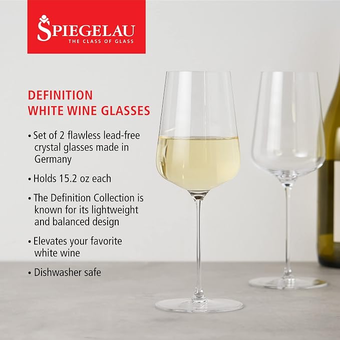 Spiegelau Definition Crystal White Wine Glasses, Sleek and Lightweight Design, Elegant Glassware for Wedding Gifts, Birthday Gifts, Home Bar, Hosting Essentials, 15.2 oz, Set of 2 - Image 2