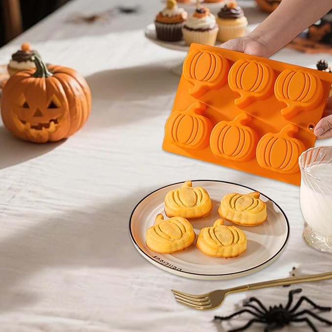 2 Pcs Fall Pumpkin Silicone Molds for Chocolate 3D Pumpkin Silicone Mold Halloween Thanksgiving Candy Baking Molds for Candy Ice Cube Cake Cupcake Decorations Jelly Jello Candle