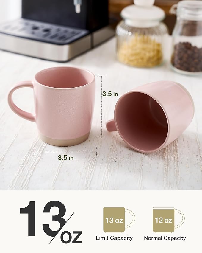 famiware Coffee Mugs Set of 8, Milkyway 13 oz Mug Set, Ceramic Cup Set with Handle for Coffee, Tea, Cocoa, Milk, Light Pink - Image 3
