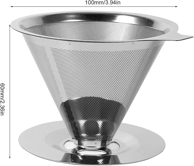 Eujgoov Double Layer Food Grade Stainless Steel Coffee Filter Silver 100x60mm Washable Reusable Fast Filtration for Home Office Travel Camping