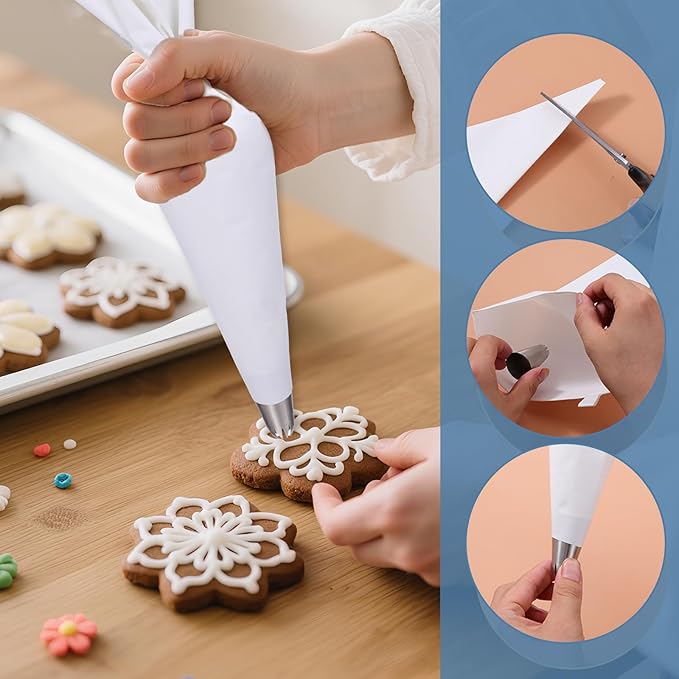 4 Pcs 24 Inch Reusable Pastry Bags Large Piping Bags Reusable Canvas Cake Decorating Bag with Plastic Coating for Frosting, Icing, Cupcakes, Cookies, White