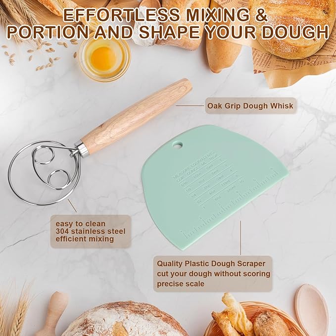 Sourdough Starter Jar Kit 13pcs, Bread Proofing Basket Making Tools with Dutch Oven Silicone Mat, Sour Dough Baking Supplies Accessories Stuff Gifts for Home Bakers Adults Women Mom Beginner