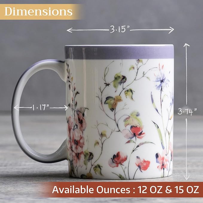 Maison d' Hermine Coffee Mug with Handles Tea Cups (12 Ounce, Pack of 1) | Fine Bone China Coffee Mugs for Hot Beverages Cappuccino Latte Home Restaurant Spring Summer -Summer Floral - Pink Clover - Image 4