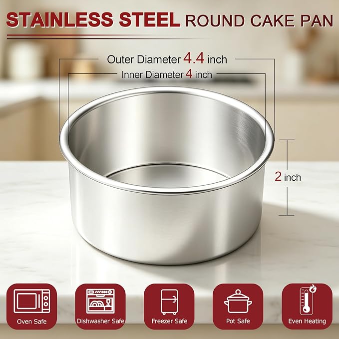 LIANYU 4 Inch Cake Pan Set of 3, Stainless Steel Mini Round Baking Pans | Non Toxic Small Metal Bakeware Tins, Leak-proof, Dishwasher Safe, Ideal for Birthday Wedding Christmas Party - Image 2