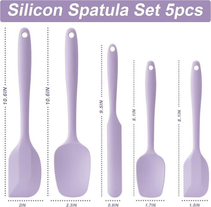 Silicone Spatula Set,5 Piece Food Grade Rubber Spatulas,Lavender | Spatulas Silicone Heat Resistant for Baking,Cooking,and Mixing High Heat Resistant Non Stick Dishwasher Safe BPA-Free - Image 2