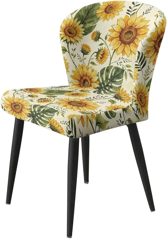 Sunflower Leaf Set of 2 Bar Stool Covers,Stretchable Bar Stool Covers Removable Bar Stool Chair Covers for Dining Room Cafe Furniture Chair Seat Protectors - Image 3