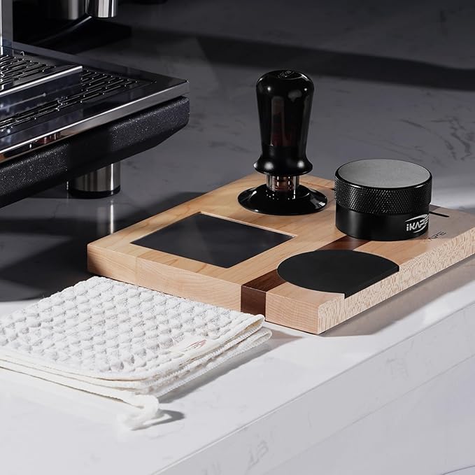 IKAPE 58MM Espresso Tamper Kit 5 IN 1, Espresso Accessories Kit with Semi-Transparent Coffee Tamper, Distributor, Tamper Base, Cleaning Towel, Essential for Baristas