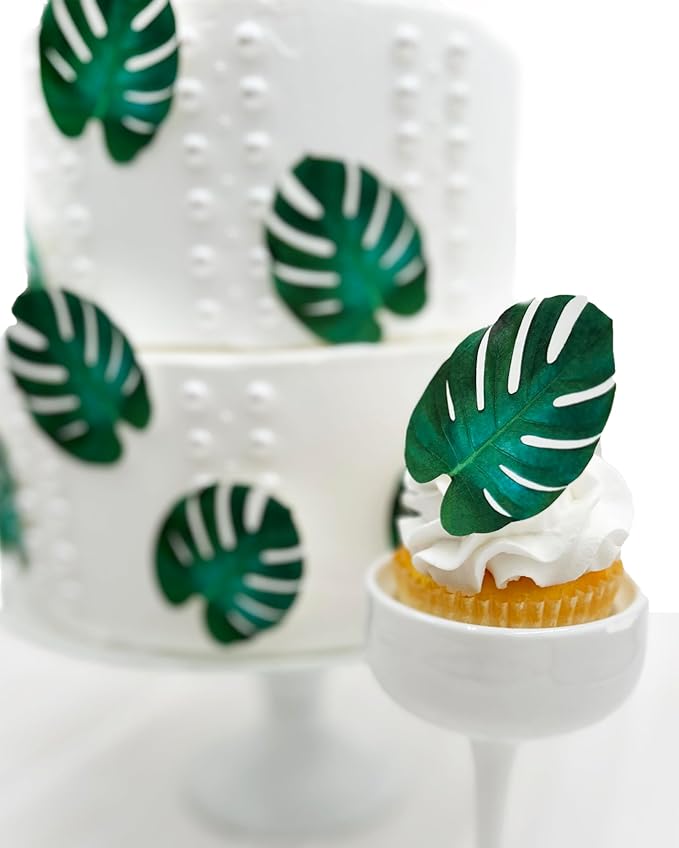 Sugar Robot - Edible Monstera Leaves Decor - Small Size - Edible leaves for cake decorating - Premium Crafted - Made in the USA Cake -Set of 24 (Monstera Leaf) by SugarRobotInc