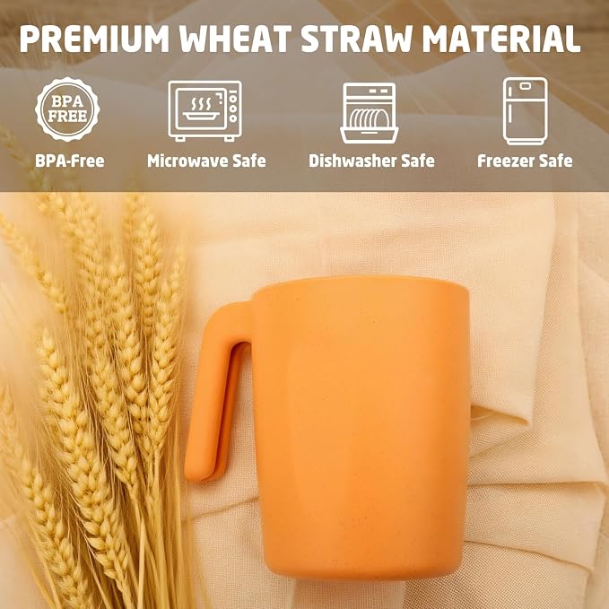 Wheat Straw Coffee Mugs Set of 6, Drinking Cups16 OZ, Microwave & Dishwahser Safe Plastic Cups with Handles, Unbreakable Water Cups for Camping, Kitchen, RV, Drinking glasses - Multicolor - Image 3