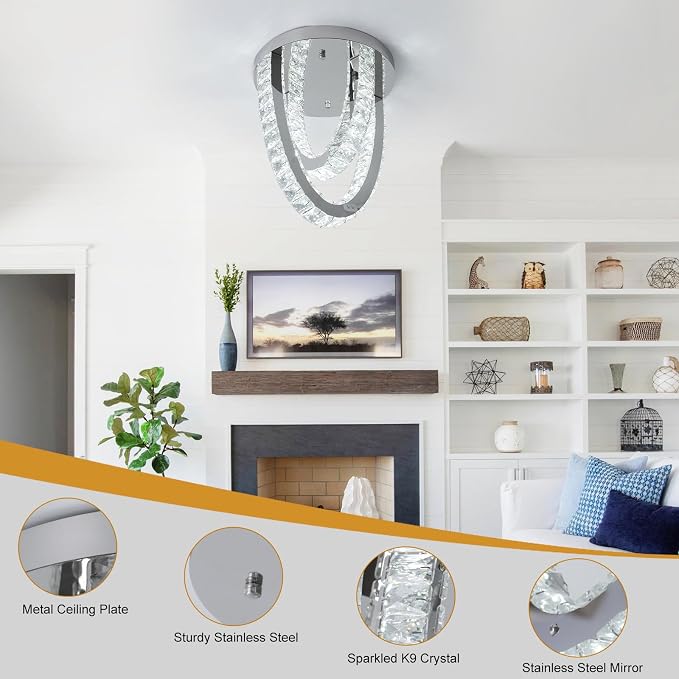 Modern Crystal Ceiling Light Chandelier, Flush Mount Lighting Fixture Pendant Ceiling Lamp Light for Living Room Bedroom Dining Room Hallway - Image 6